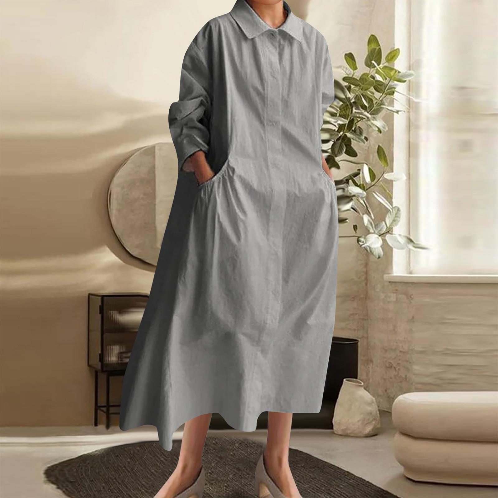 

Женское повседневное однотонное свободное платье с длинными рукавами XL серый