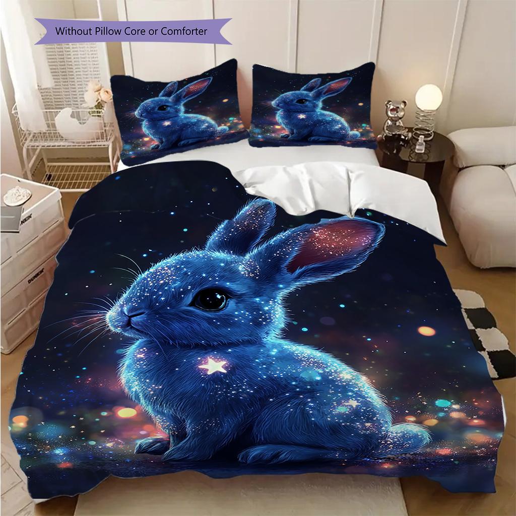 Rabbit Pattern Bedding Quilt Set Quilt Cover Pillowcase Home Decoration Birthday Gift (1 * duvet cover + 2 * pillowcase, without core)