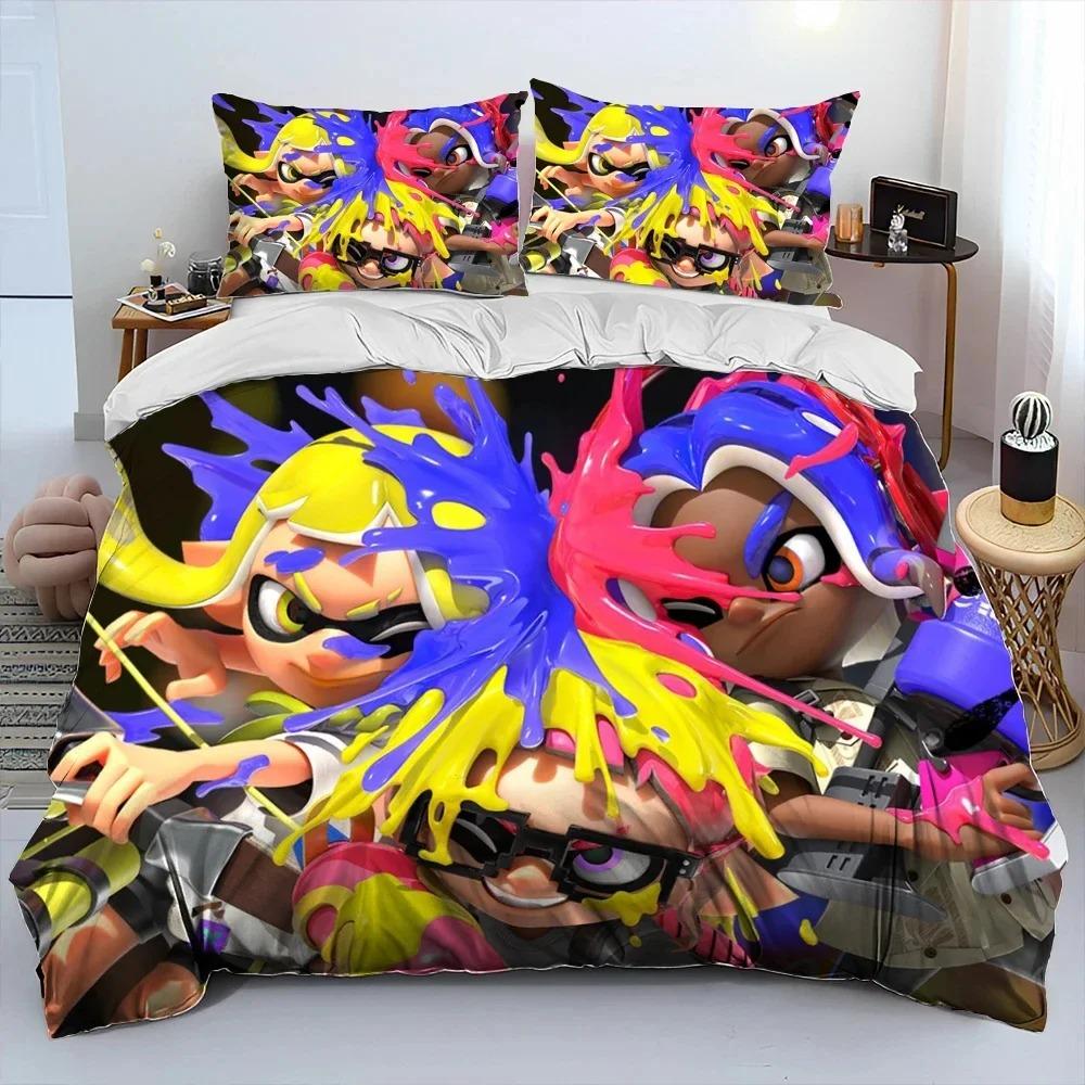3D Print S-Splatoon Cartoon Bedding Set Duvet Cover Bed Set Quilt Cover Pillowcase Comforter King Queen Size Boys Adult Bedding