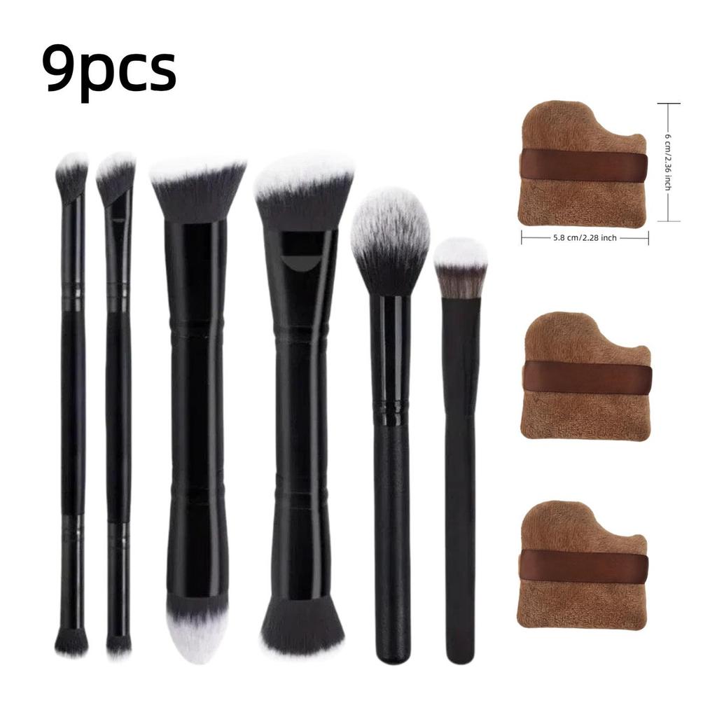 5 Double-Ended Makeup Brushes: Foundation, Blush, 3-Color Contour, Soft Bristle, Loose Powder, Beauty Tool Set