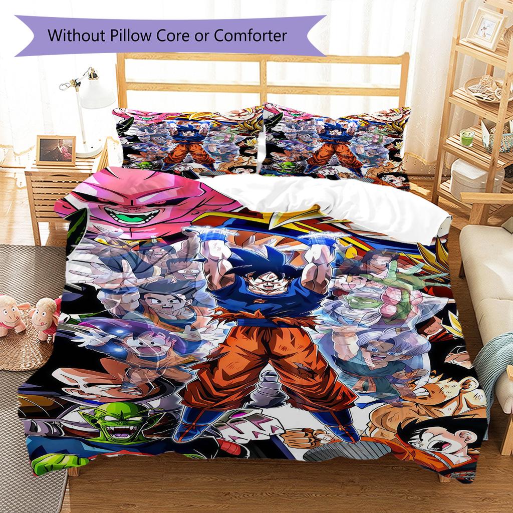 DBZ Heroic Pattern Bedding Quilt Set Quilt Cover Pillowcase Home Decoration Birthday Gift (1 * Duvet Cover + 2 * Pillowcase, Without Core)