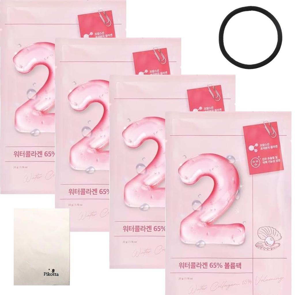 Pikotta Numbers in 2 Moisturizing Collagen Sheet Mask with Collagen for Firmness 1 Wide Hair Elastic Ring [Set] 4-Pack 65% &