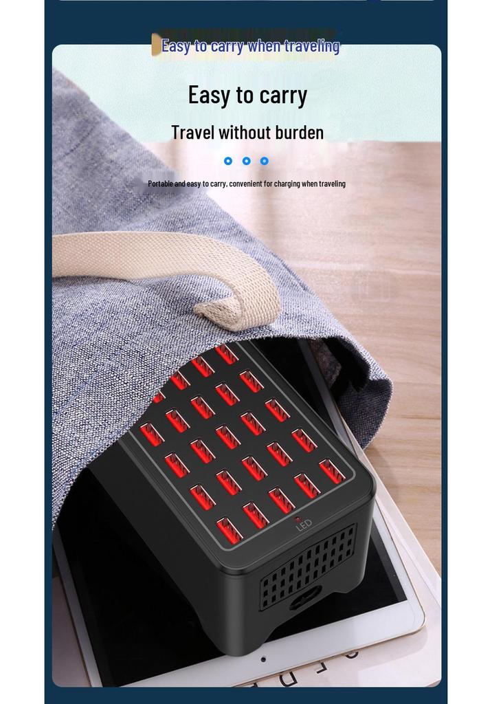 150W Multi-Port USB Charger, 1A/2A, with 10, 15, 20, and 30-Port Fast Charging