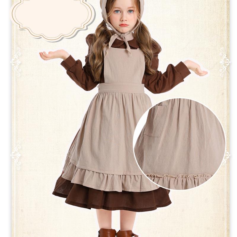 Costum Fată Pelerin Costume Fată de la Satul Fermei Rochie Prerie Pionier Adolescenți