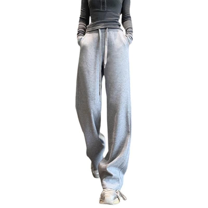 Women's Gray Wide-Leg Sweatpants: Spring & Autumn 2024 Casual Loose Fit