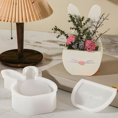 2Pcs Easter Bunny Mold DIY Rabbit Basket Silicone Casting Mold Easy Demolding Soap Mold 3D Easter Decoration