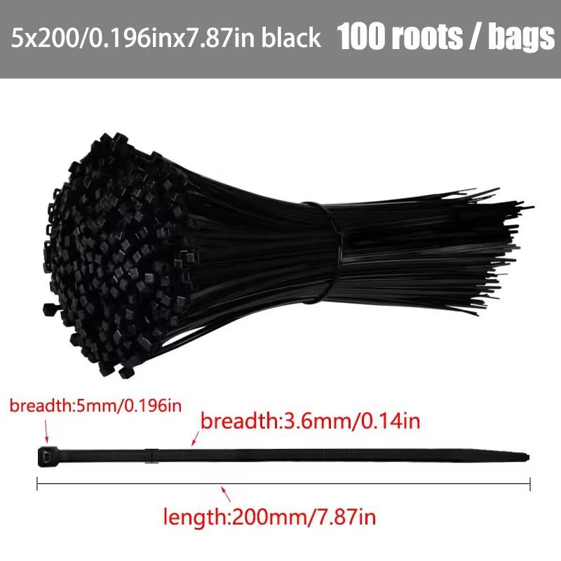 Self-locking Plastic Nylon Tie 100 PCS Black 4X150cable Tie Fastening Ring Cable Tie Zip Wraps Strap Nylon Cable Tie Set