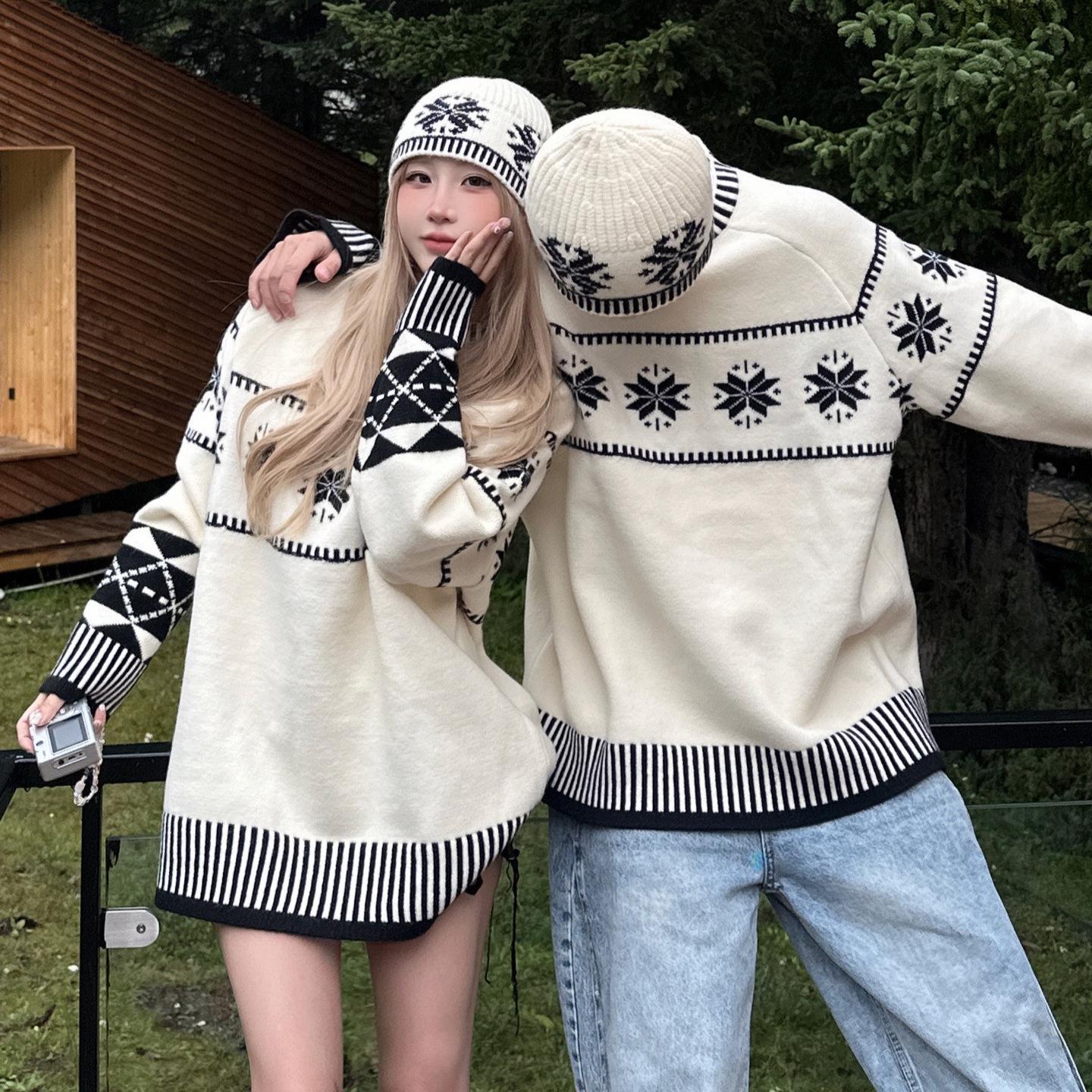 

Nordic Snowflake Fair Isle Sweater Set: Popular Loose Knit for Couples, Autumn/Winter Collection L