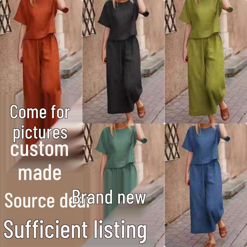

2022 Solid Color Short-Sleeved Two-Piece Suit for Women in Southeast Asia, Europe, and the US M світло-зелений колір