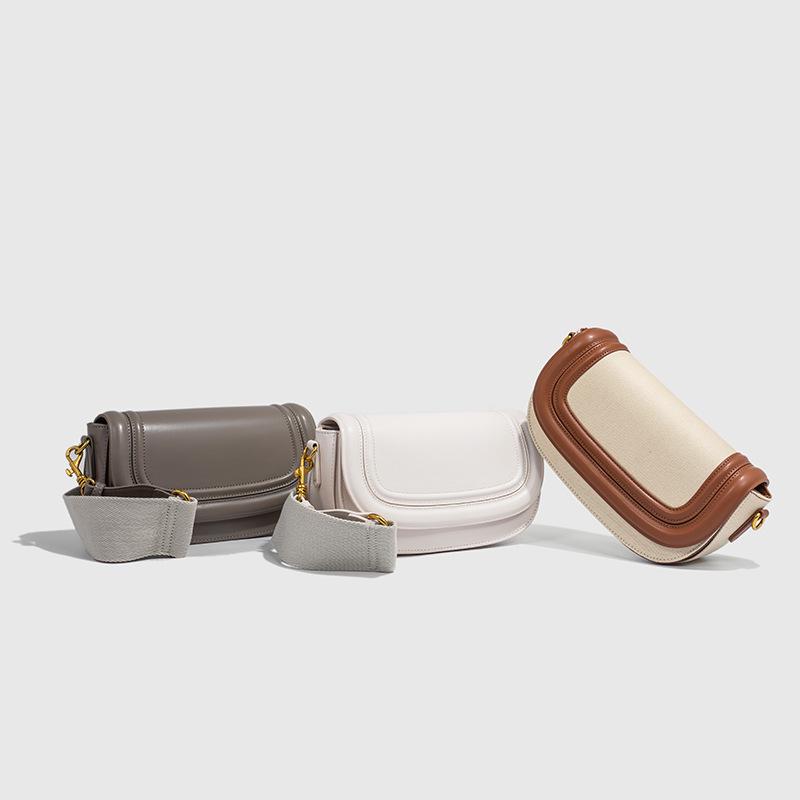 2024 Women's Color Block Saddle Bag: Fashionable Versatile Canvas with Wide Strap, Single Shoulder & Crossbody Style