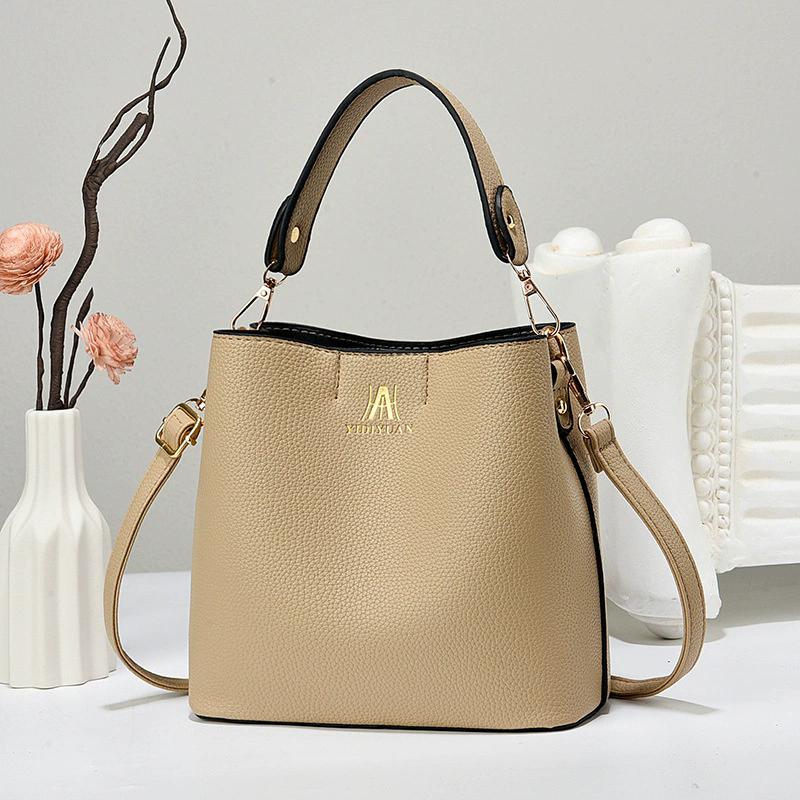 Women's Minimalist PU Leather Bucket Bag, Large Capacity Top Handle Crossbody Shoulder Purse with Adjustable Strap