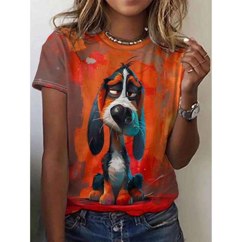 Summer Women's Shirt Dog Print Casual Short Sleeve 3d Shirts Fashion Streetwear Crew Neck Pullover Oversized Female Clothing Shirt