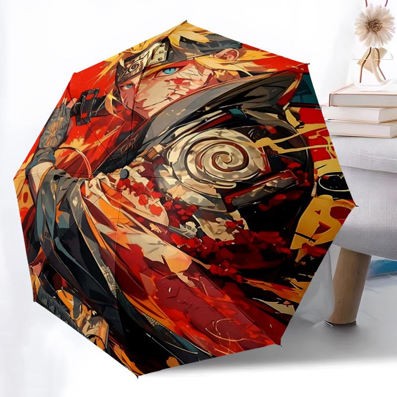 1pc Golden Warrior Naruto Pattern Automatic 3-Fold Umbrella, 8 Iron Frames, High-Value Folding Umbrella, Suitable for Office, Travel and Outdoor
