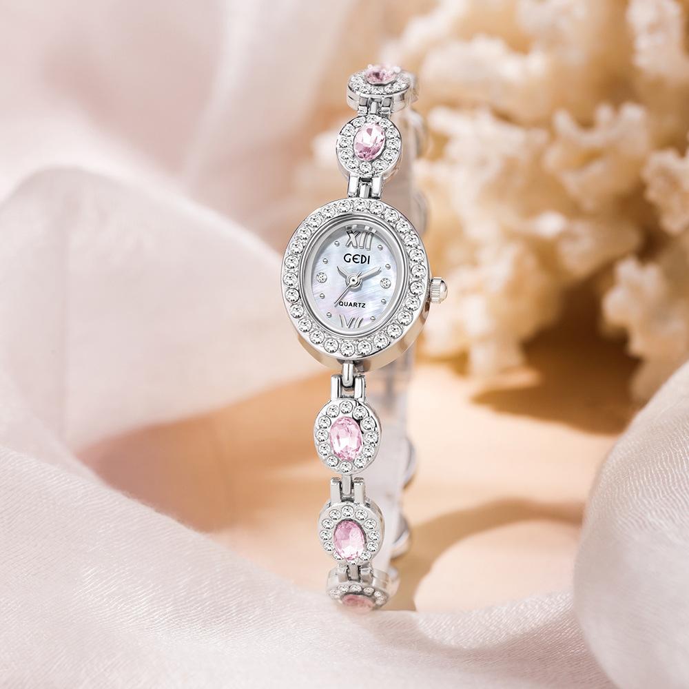 Reloj de Pulsera de Gama Alta de Nicho Reloj de Cuarzo Ovalado de Pedrería de Lujo Ligero Reloj Pequeño Exquisito Literario para Mujer