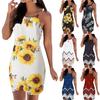 Damen Sommer Sexy Ärmellos Sonnenblume Wellenförmiges Sommerkleid Neckholder Party Strandkleid