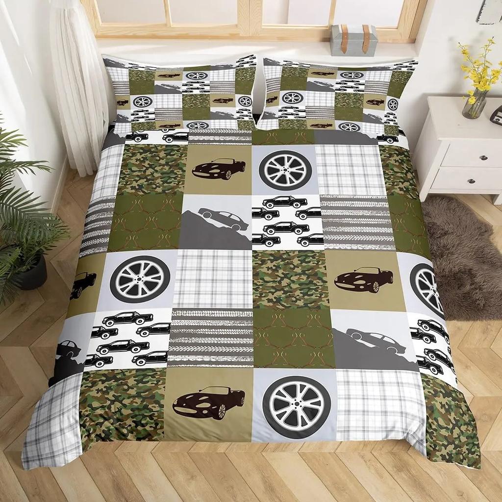 3 Pcs Grey Camo Comforter Bedding Set Full Size, Camouflage Army Design Bedding Collections for Kid Boy, Soft All-Season Bed Set