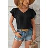 Summer New V-neck Fashion Short Sleeve Casual Women Blouse Elegant Loose Pleated Office Tops Solid Color Simple Loose Slim Women Vlothing