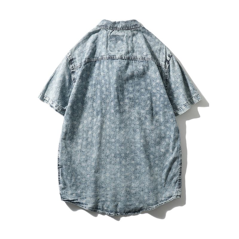 Foreign Trade Export To Domestic Sales American Vintage Pure Cotton Denim Shirts Men's Short Sleeve Summer Thin Men's Casual Shirt