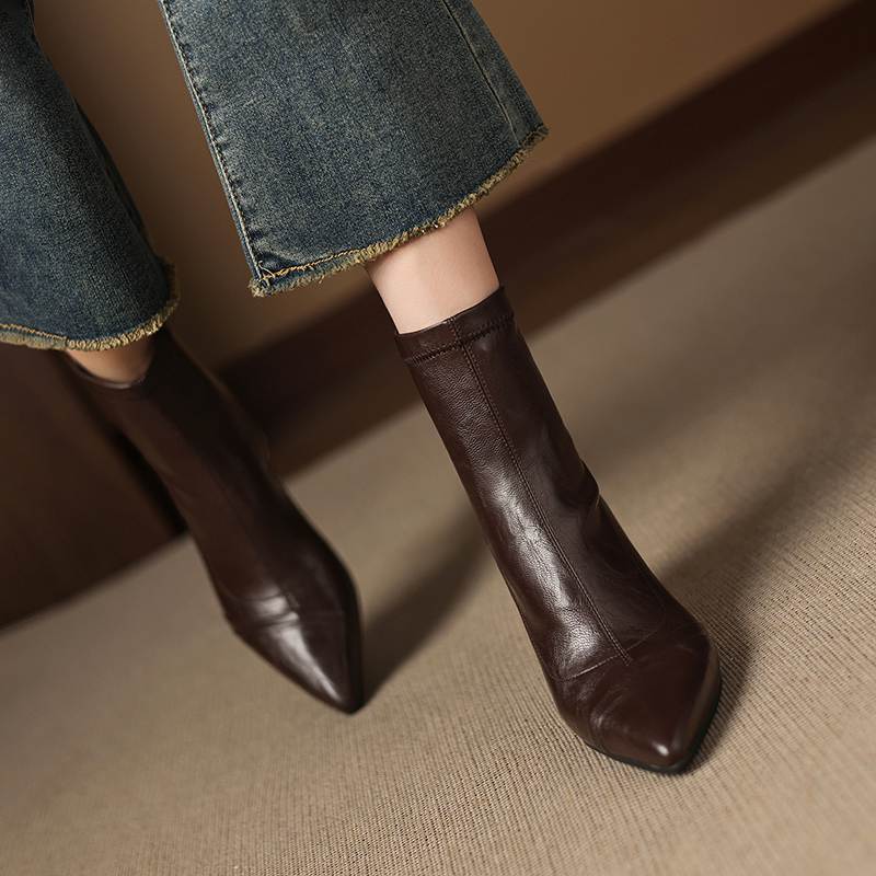Krazing Pot Microfiber Pointed Toe Thin High Heels Modern Boots Size 42 Zip Plus Size Women Elastic Ankle Boots