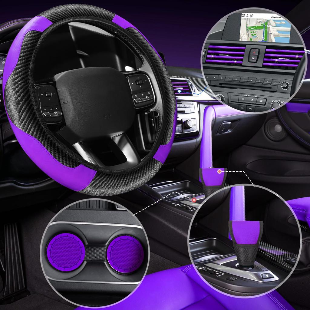 30pc Car Steering Wheel Cover Gear Cover Handbrake Shoulder Guard Armrest Box Mat Line