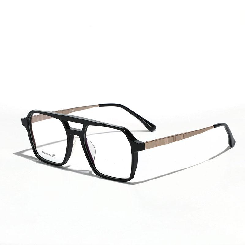 Brillen Retro Doppelsteg Quadratische Platte Flachspiegel Damen Titan Metall Einfacher Spiegel Kurzsichtigkeitsspiegel Herren