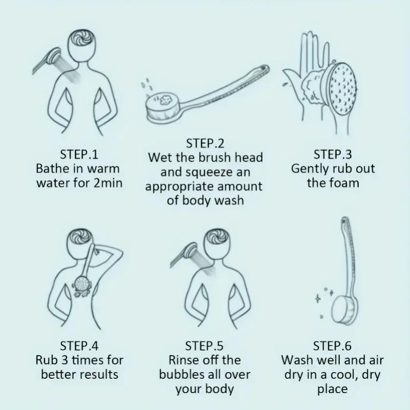 2-in-1 Bath Soft Back Brush Gentle Exfoliating Body Brush Bath Shower Sponge Scrubbing Brush Bathroom Shower Cleaning Tool