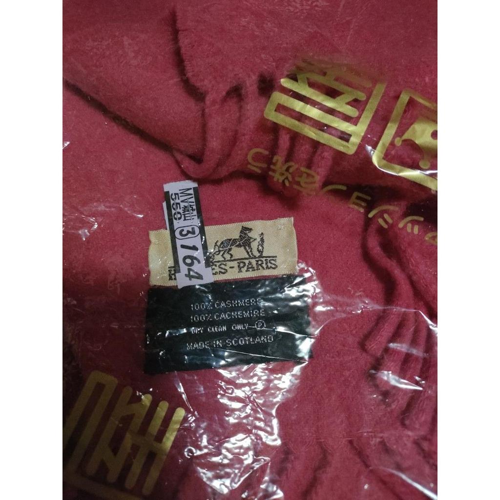 Used HERMES scarf pink 100% cashmere logo embroidery cashmere stole