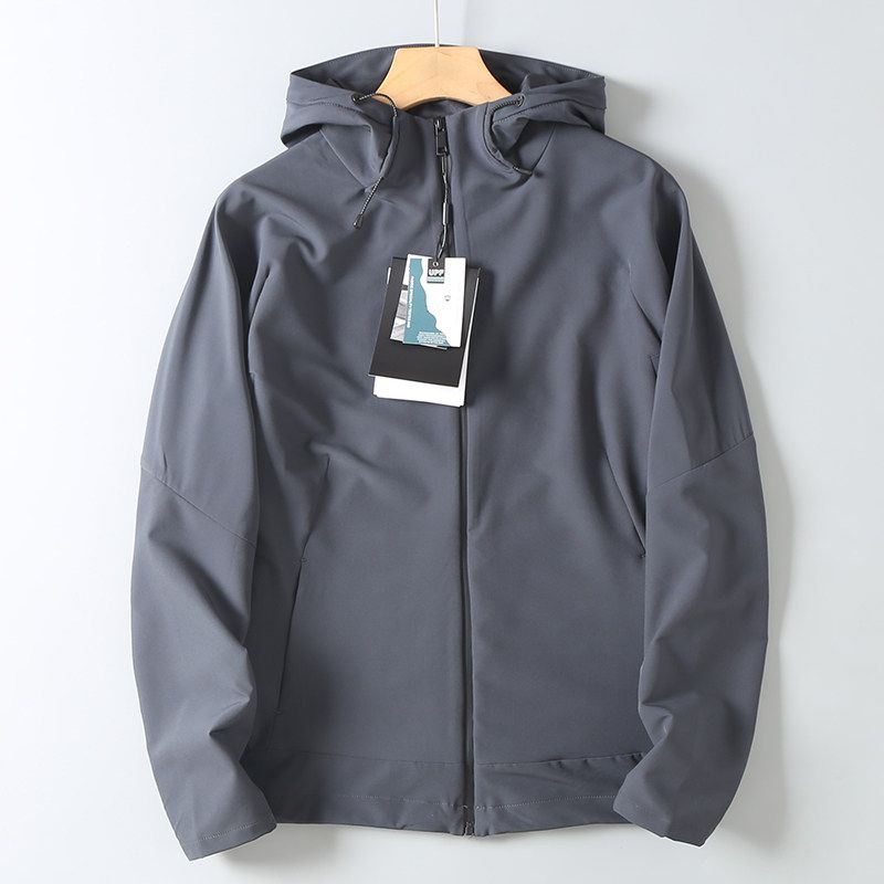 Men's Outdoor Mountain-Style Sun Protection Jacket, Solid Color Softshell Hooded Windbreaker, Sports Functional Zip-Up Jacket