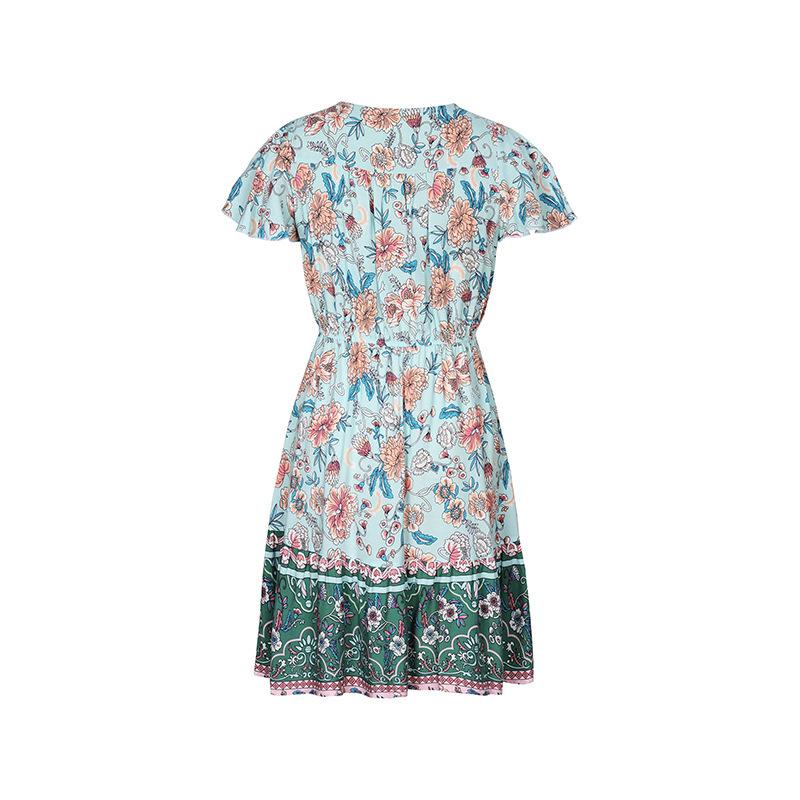 YYFS Dámská móda Léto Jaro Bohemia Vzor květinový potisk Krátký rukáv Výstřih do V Střední pas Ležérní šaty