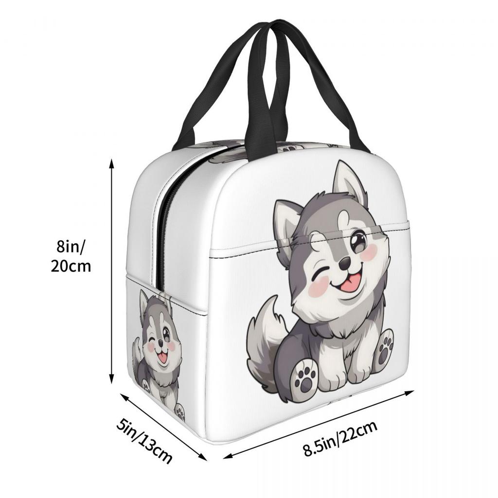 Cute Winking Kawaii Husky Insulated Lunch Bag for Kids School Cooler Thermal Food Box Tote Portable Lunch Boxes Container