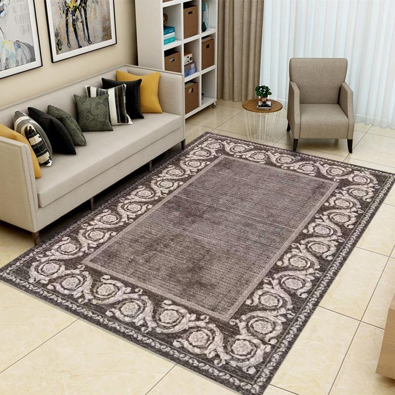 Elegant Retro Border Carpet with Exquisite Patterns Non Slip Coffee Table Mat for Living RoomBedroomCasual and ComfortableCarpet