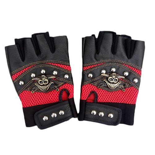 1 Pair Cycling Gloves PU Leather Skull Punk Black Driving Motorcycle Biker Fingerless Tactical Gloves Mens Womens Gloves