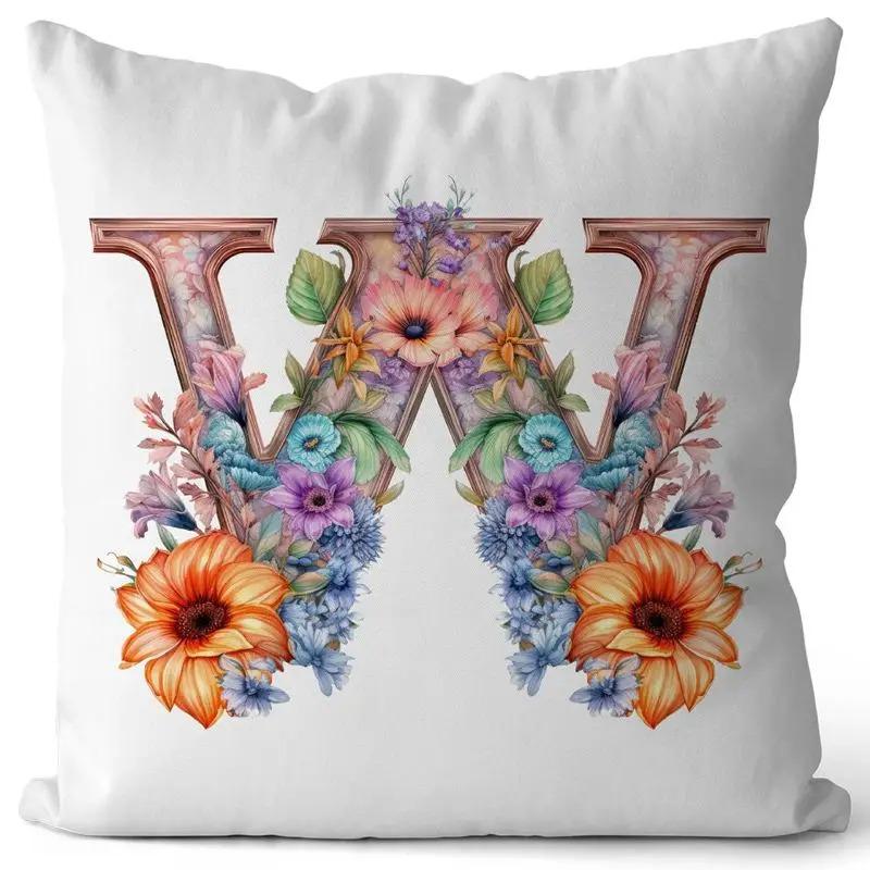 English Letter Flower Print Sofa Cushion Cover Suitable For Home Living Room Decoration Hotel Hospital Dormitory Pillow