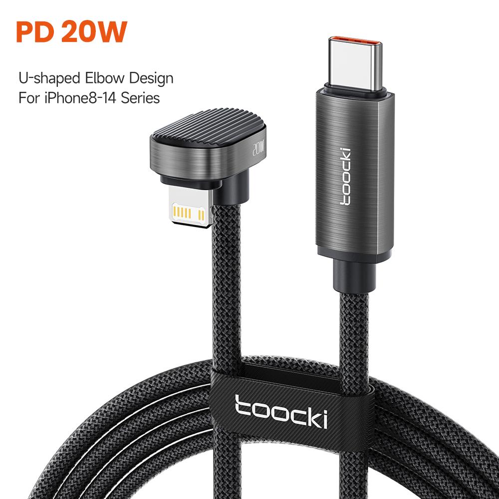 Кабель Toocki PD 20 В Г-образный с изгибом Type-C Быстрая зарядка USB Кабель для передачи данных Для iPhone 14 13 12 Pro Max XS XR Macbook Планшет 1.2m серый