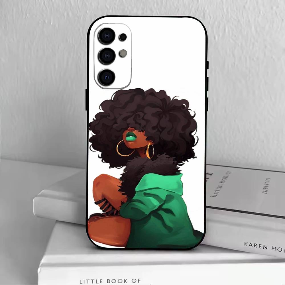 Cartoon Black Girl A-Afro Phone Case Black Silicone Soft For Samsung S25,S24,S21,S22,S23,S30,Ultra,S20,Plus,Fe,Lite