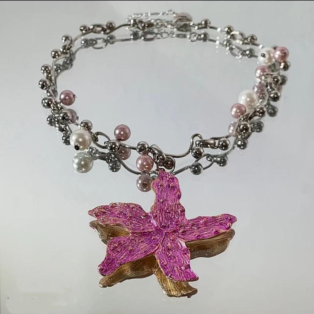 Bohemia Starfish Pendant Necklace Imitation Pearl Clavicle Chain Pearls Necklace  Women