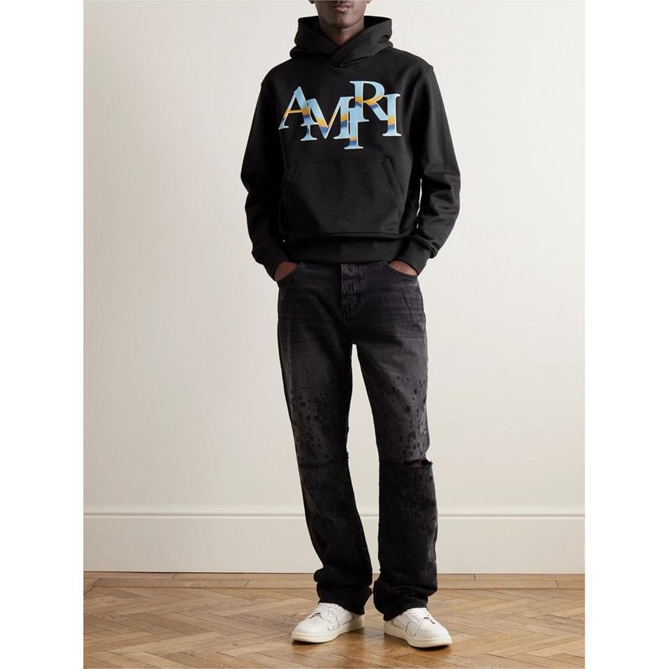 882 Amiri Colorful Letter Printing Spring and Autumn Loose Plus Size Thin High-quality Cotton Hooded Couple Hoodie