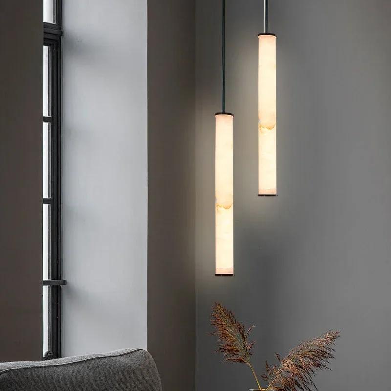 Light luxury marble pendant light, modern minimalist living room, dining room, bedroom, bedside lamp, duplex long pendant light