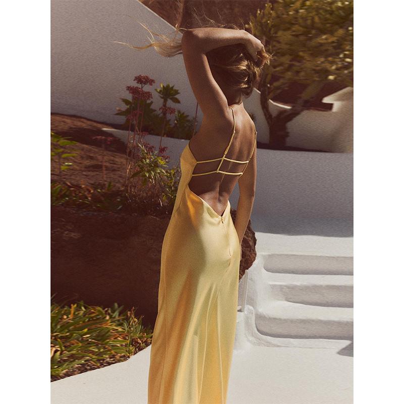 Dámské Růžové Šaty s Fleky na Špagetová Ramínka Letní Elegantní V-výstřih Přiléhavé Bez zad S volánky Vestidos Dámské Večerní Párty Šaty Nové