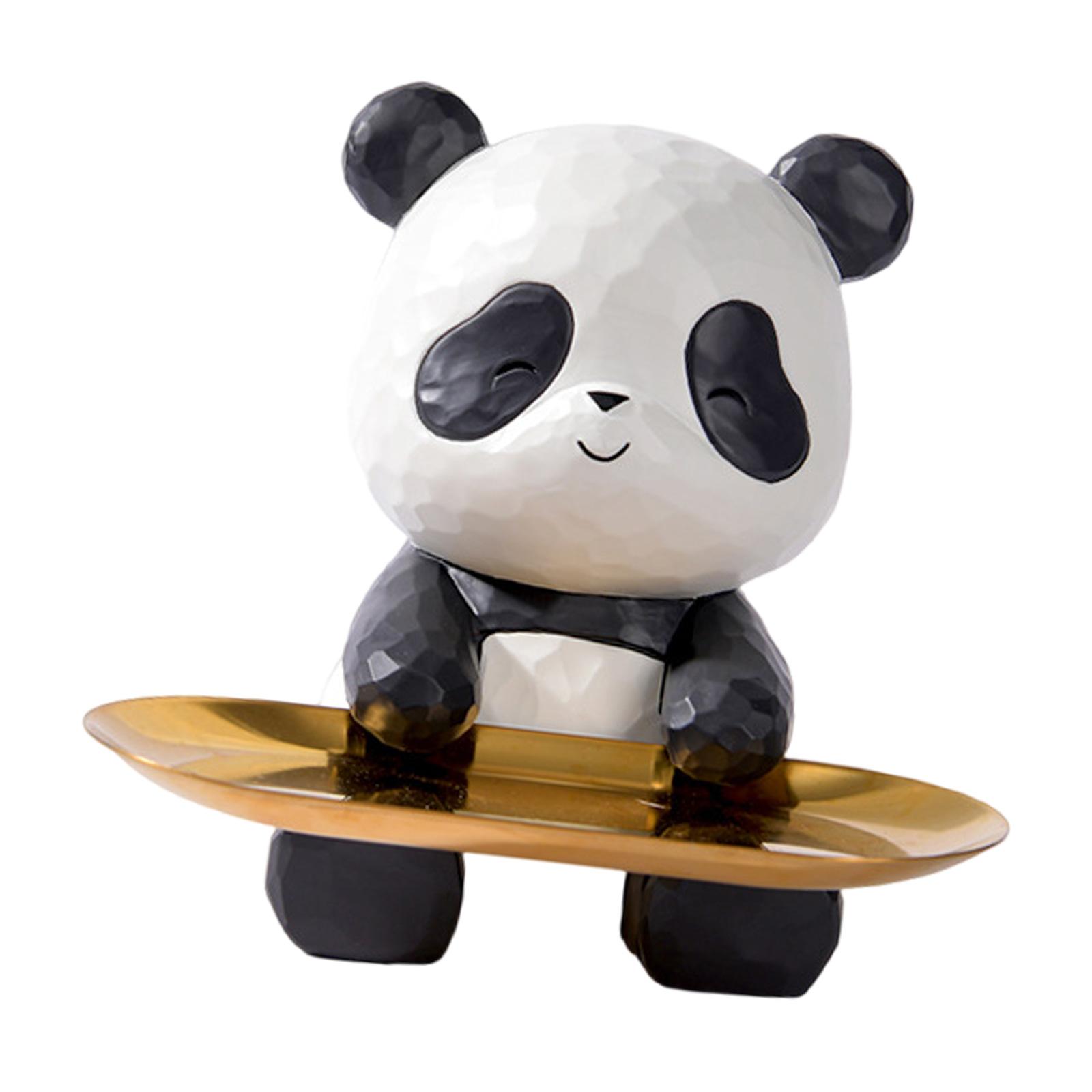 

Creative Panda Sculpture Key Storage Tray Resins Animal Figurine Statue Organizers for Entryway Home Tabletop Decors 1