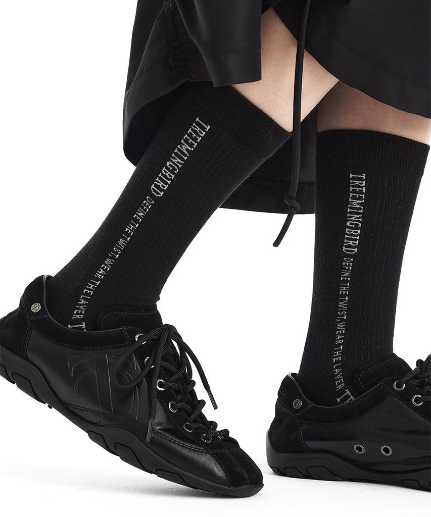 Treemingbird Flat Cowhide Leather Sneakers [ Black ]