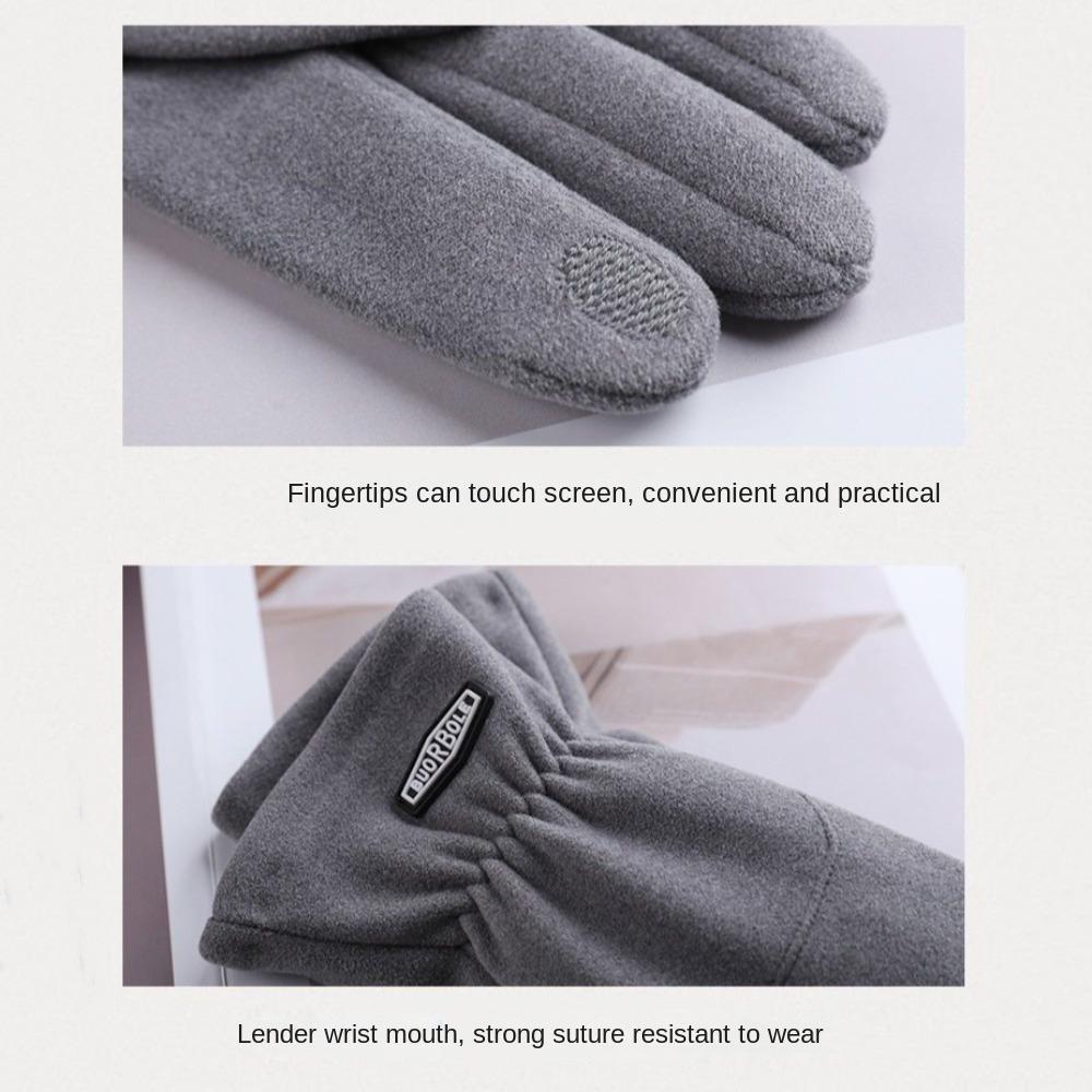 Warm Men Full Finger Mittens Five Finger Thin Fleece Gloves Fleece-lined Gloves  Cycling