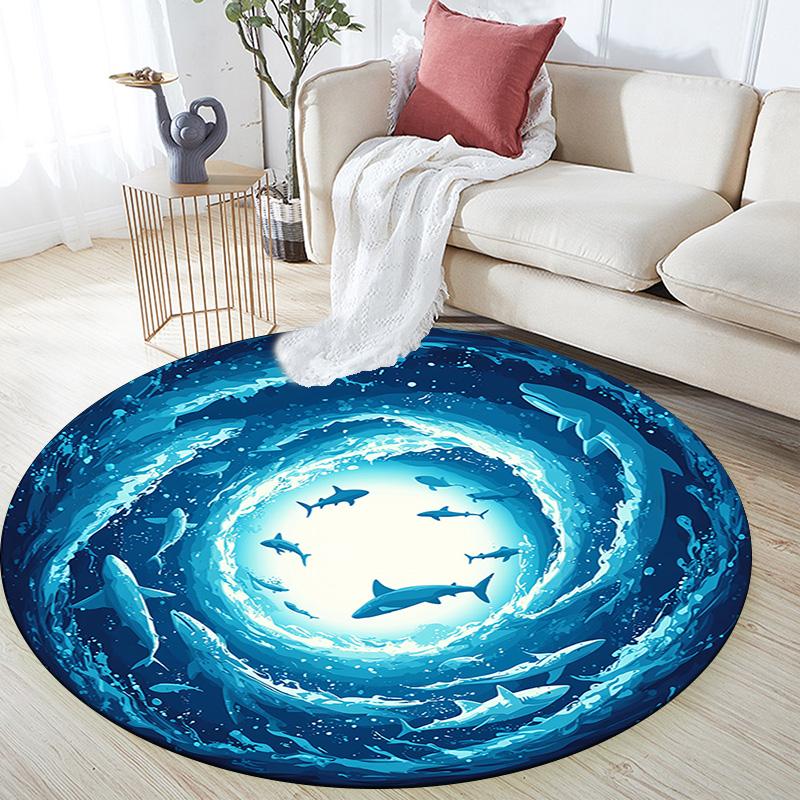 Sharks Round Area Rug,Carpet Rug for Living Room Bedroom Sofa Playroom Decor,Non-slip Floor Mat
