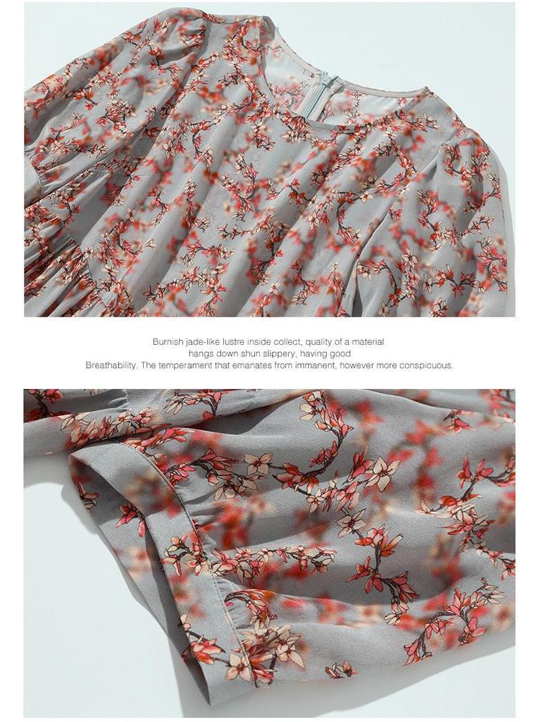 Robe Mi-longue en Soie Fleur de Prunier d'Été