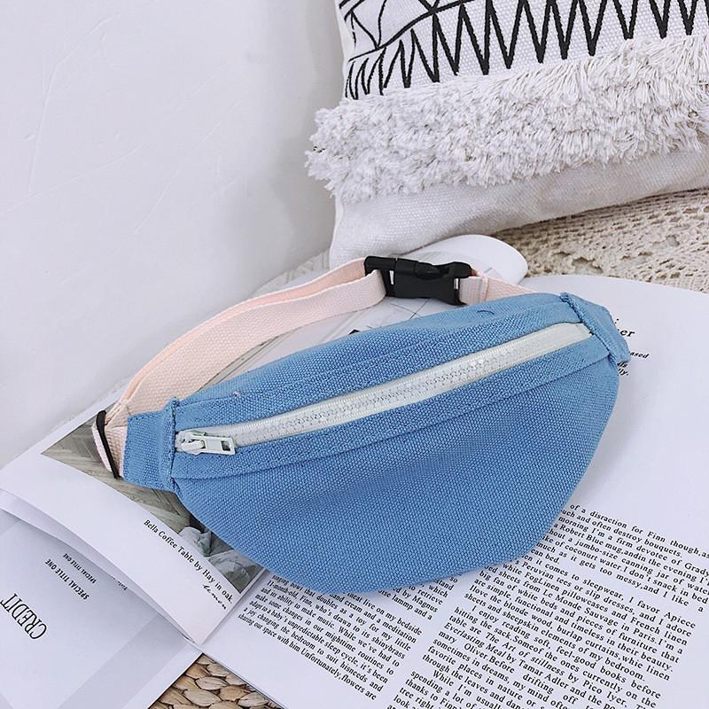 Stylish Candy Color Mini Crossbody Bag For Kids Soft Canvas Waist Pouch