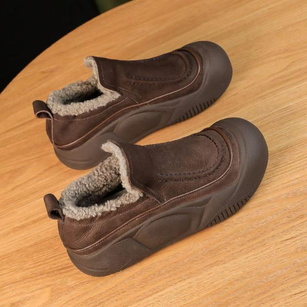 Women's Winter Casual Fleece-Lined Thermal Thick-Sole Loafer Design Slip-On Warm Fur-Lined Shoes