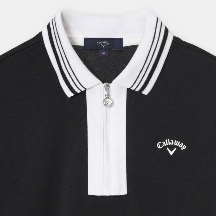 Callaway Polo Shirt C26134205 -3 C Cool, Sweat-Wicking, UV-Cut, Half-Zip Golf, Women's, Black, LL