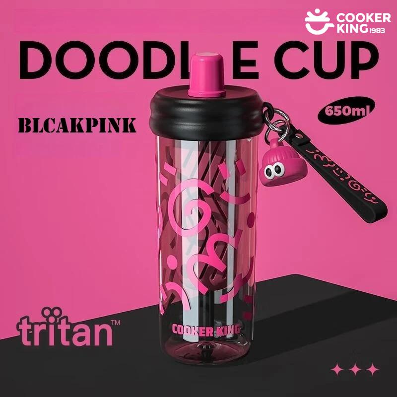 

COOKER KING 650ML Tritan+PP Material Graffiti Style Straw Cup Large Capacity Portable Cupwater Bottle for Kids Vacuum Flask