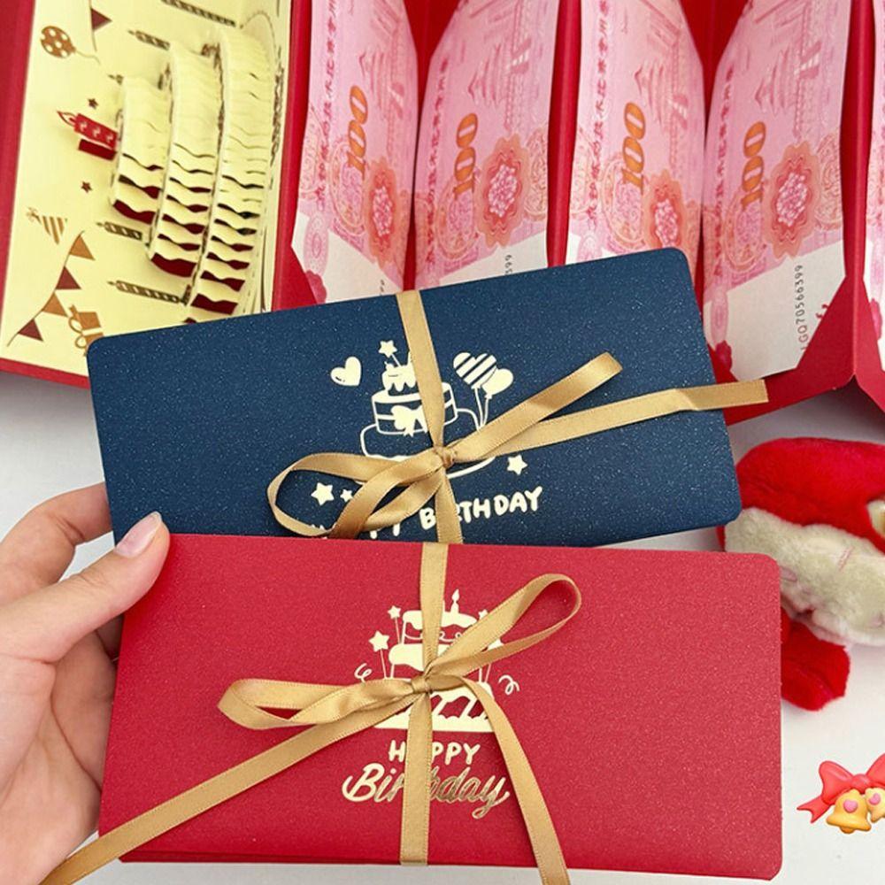 Creative Folding 3 D Birthday Red Envelope Pop-Up Best Wishes Lucky Money Envelope Traditional Red Pocket Birthday Party