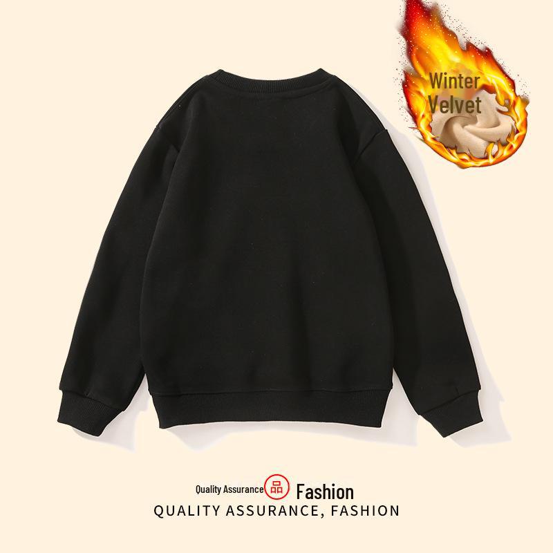 Dziecięca Bluza z Okrągłym Dekoltem z Pluszem dla Chłopców i Dziewcząt - Logo na Zamówienie, Jednolity Kolor, Jesień/Zima